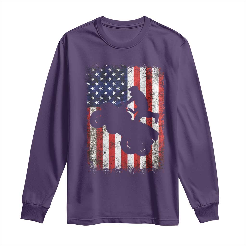 Cool ATV American Flag Long Sleeve Shirt Retro Quad 4 Wheeler ATV Riding Quadrider Off Road - Wonder Print Shop