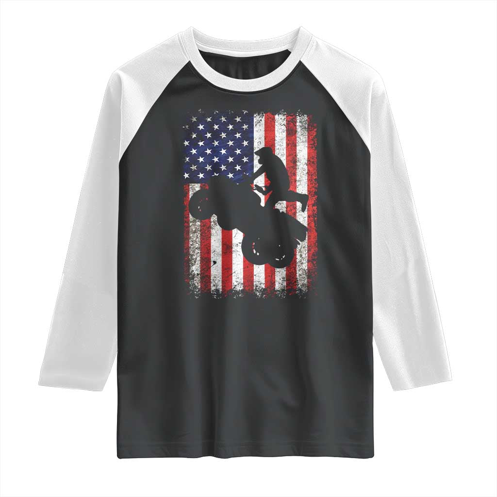 Cool ATV American Flag Raglan Shirt Retro Quad 4 Wheeler ATV Riding Quadrider Off Road - Wonder Print Shop