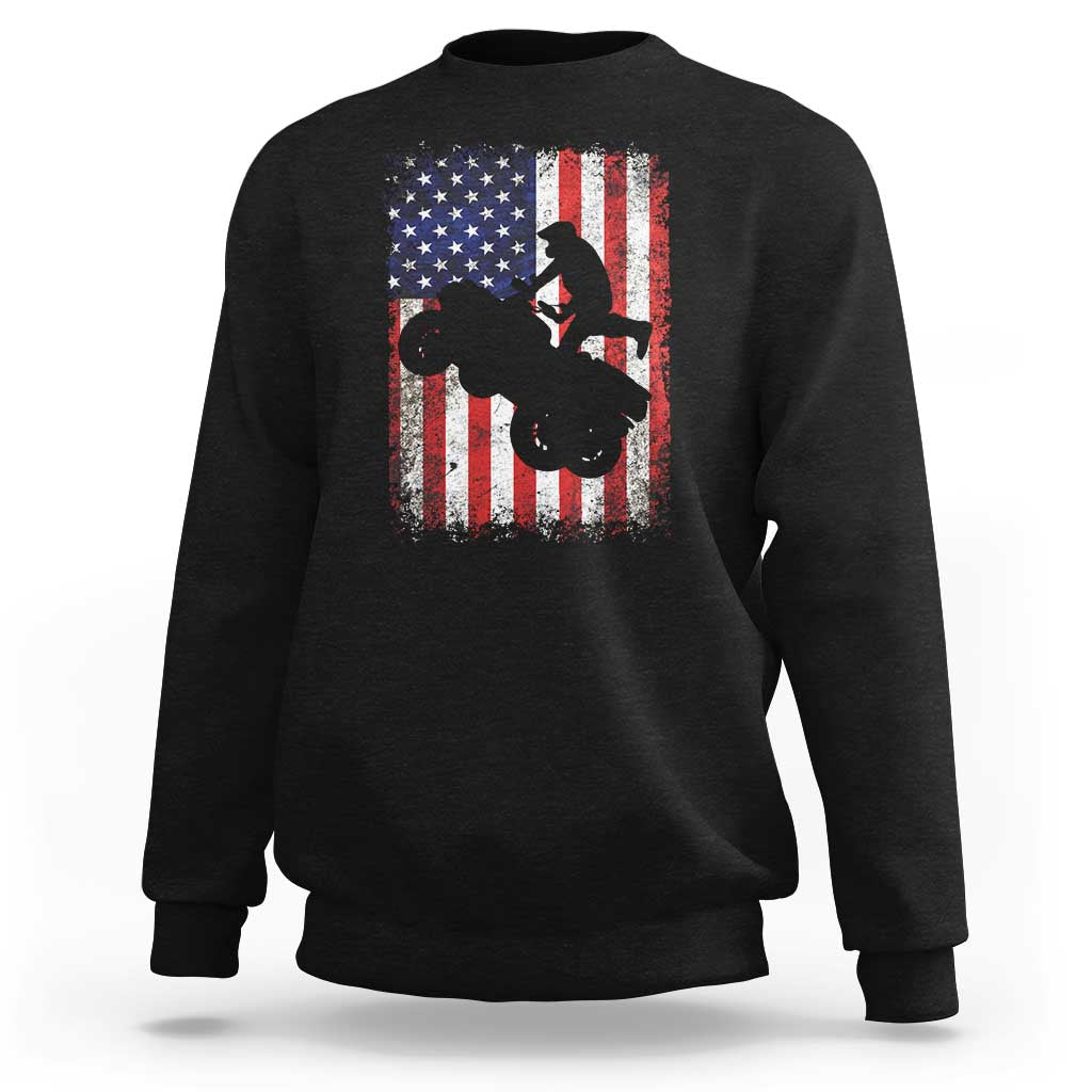 Cool ATV American Flag Sweatshirt Retro Quad 4 Wheeler ATV Riding Quadrider Off Road - Wonder Print Shop