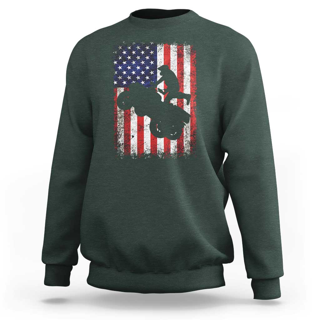 Cool ATV American Flag Sweatshirt Retro Quad 4 Wheeler ATV Riding Quadrider Off Road - Wonder Print Shop