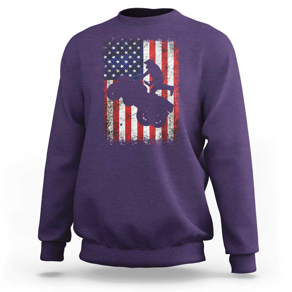 Cool ATV American Flag Sweatshirt Retro Quad 4 Wheeler ATV Riding Quadrider Off Road - Wonder Print Shop