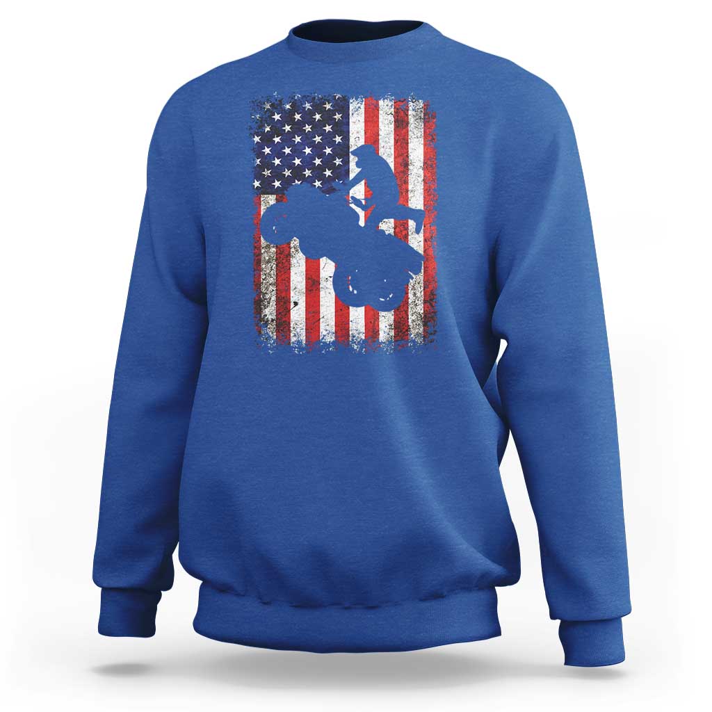 Cool ATV American Flag Sweatshirt Retro Quad 4 Wheeler ATV Riding Quadrider Off Road - Wonder Print Shop