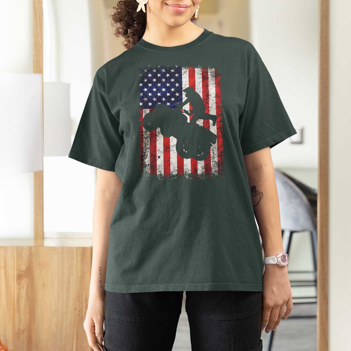 Cool ATV American Flag T Shirt For Women Retro Quad 4 Wheeler ATV Riding Quadrider Off Road - Wonder Print Shop