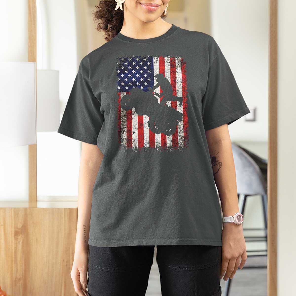 Cool ATV American Flag T Shirt For Women Retro Quad 4 Wheeler ATV Riding Quadrider Off Road - Wonder Print Shop