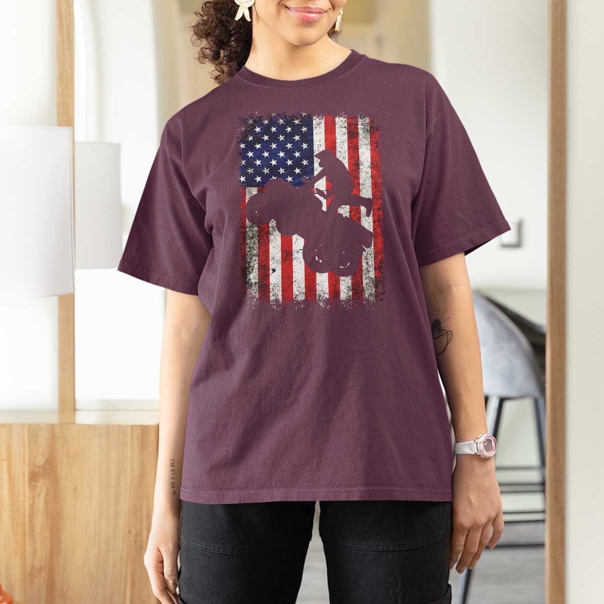 Cool ATV American Flag T Shirt For Women Retro Quad 4 Wheeler ATV Riding Quadrider Off Road - Wonder Print Shop