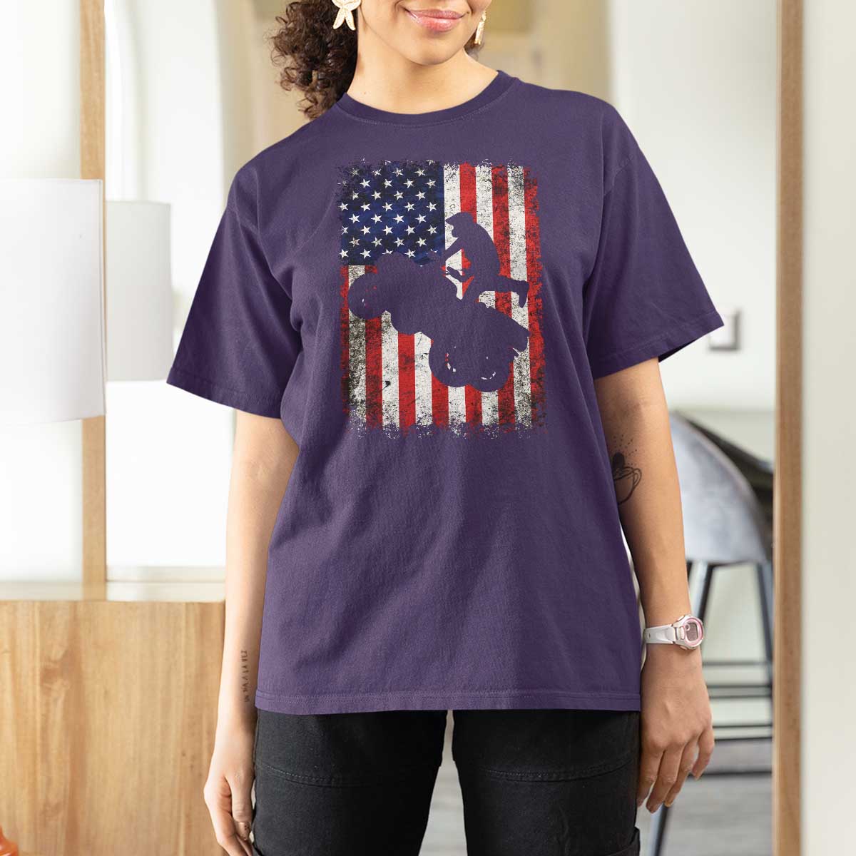 Cool ATV American Flag T Shirt For Women Retro Quad 4 Wheeler ATV Riding Quadrider Off Road - Wonder Print Shop