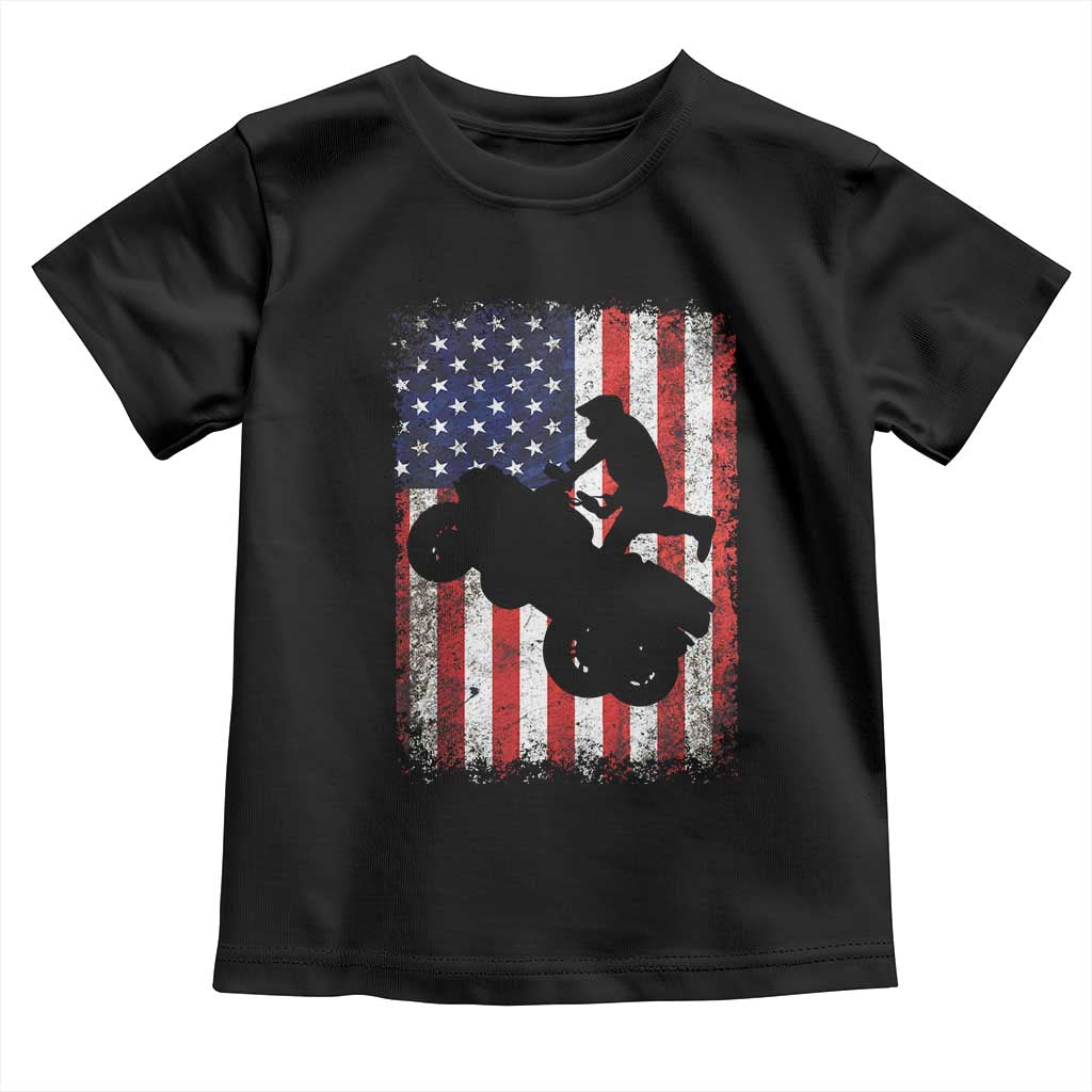 Cool ATV American Flag Toddler T Shirt Retro Quad 4 Wheeler ATV Riding Quadrider Off Road - Wonder Print Shop
