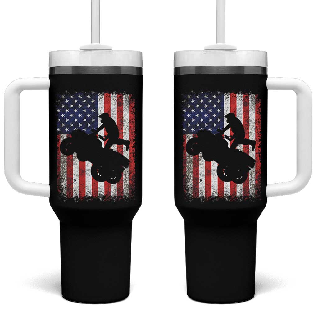 Cool ATV American Flag Tumbler With Handle Retro Quad 4 Wheeler ATV Riding Quadrider Off Road - Wonder Print Shop