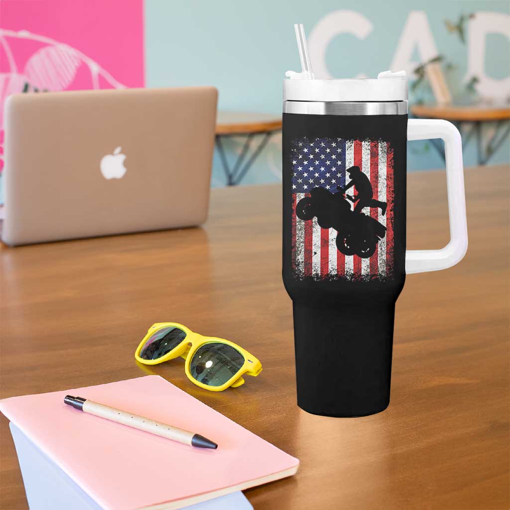 Cool ATV American Flag Tumbler With Handle Retro Quad 4 Wheeler ATV Riding Quadrider Off Road - Wonder Print Shop