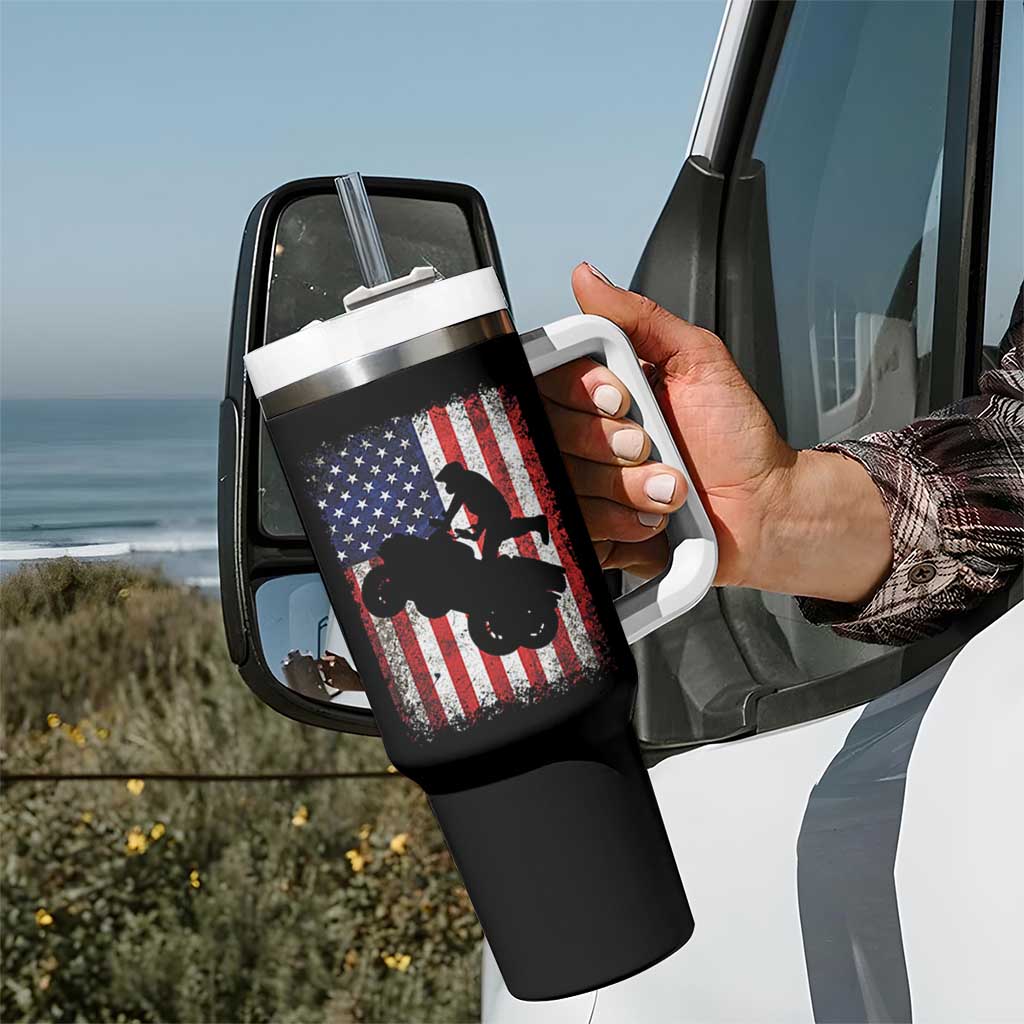 Cool ATV American Flag Tumbler With Handle Retro Quad 4 Wheeler ATV Riding Quadrider Off Road - Wonder Print Shop