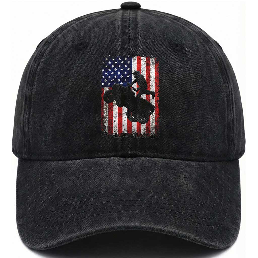 Cool ATV American Flag Washed Cotton Baseball Cap Retro Quad 4 Wheeler ATV Riding Quadrider Off Road