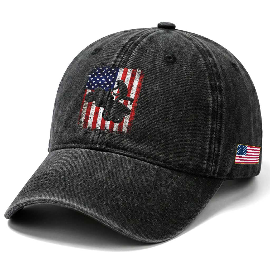 Cool ATV American Flag Washed Cotton Baseball Cap Retro Quad 4 Wheeler ATV Riding Quadrider Off Road