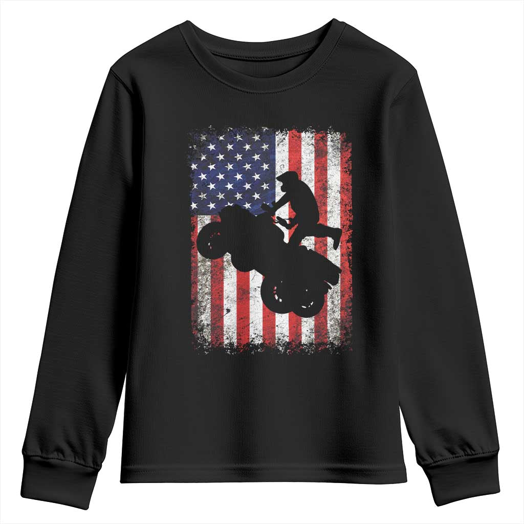 Cool ATV American Flag Youth Sweatshirt Retro Quad 4 Wheeler ATV Riding Quadrider Off Road - Wonder Print Shop