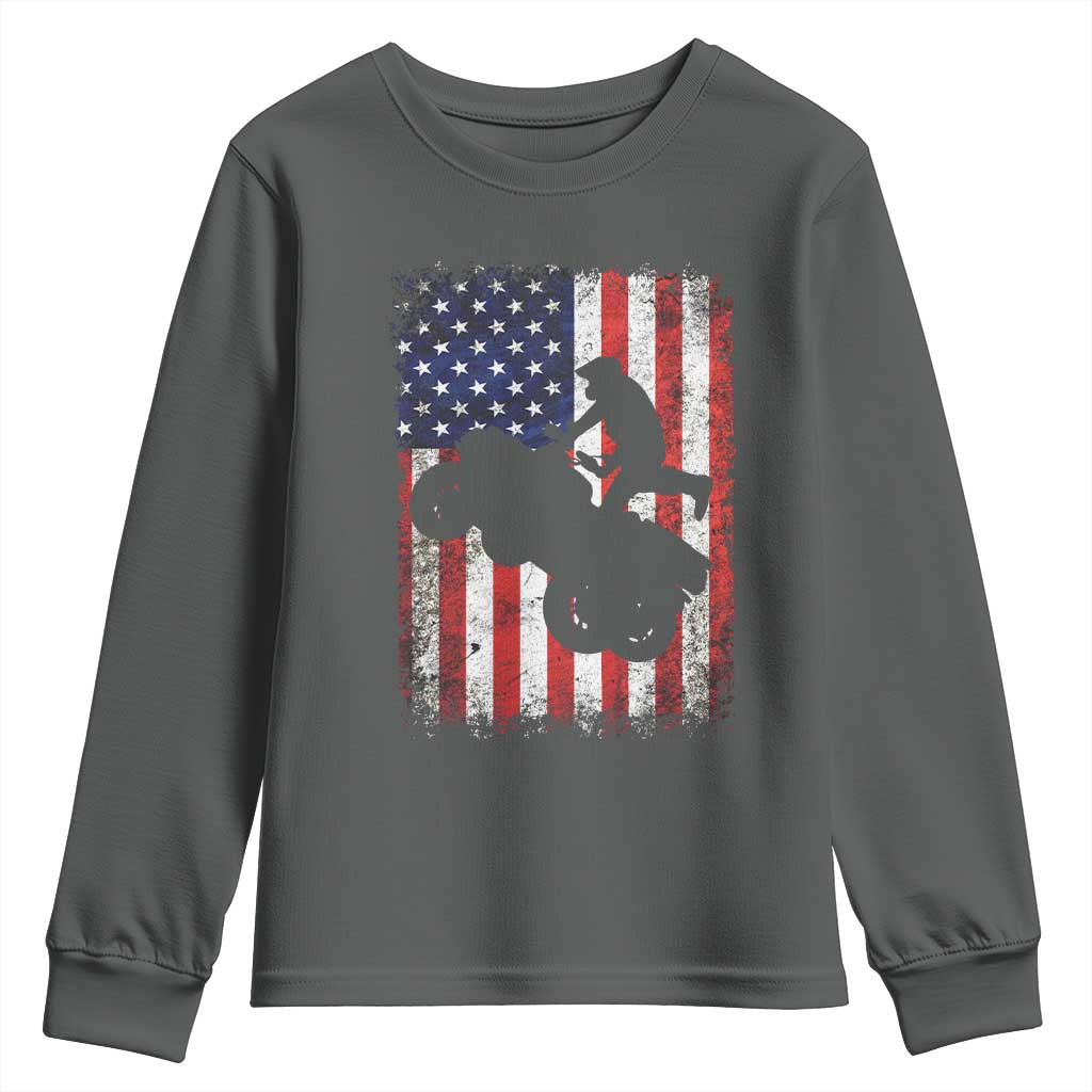 Cool ATV American Flag Youth Sweatshirt Retro Quad 4 Wheeler ATV Riding Quadrider Off Road - Wonder Print Shop