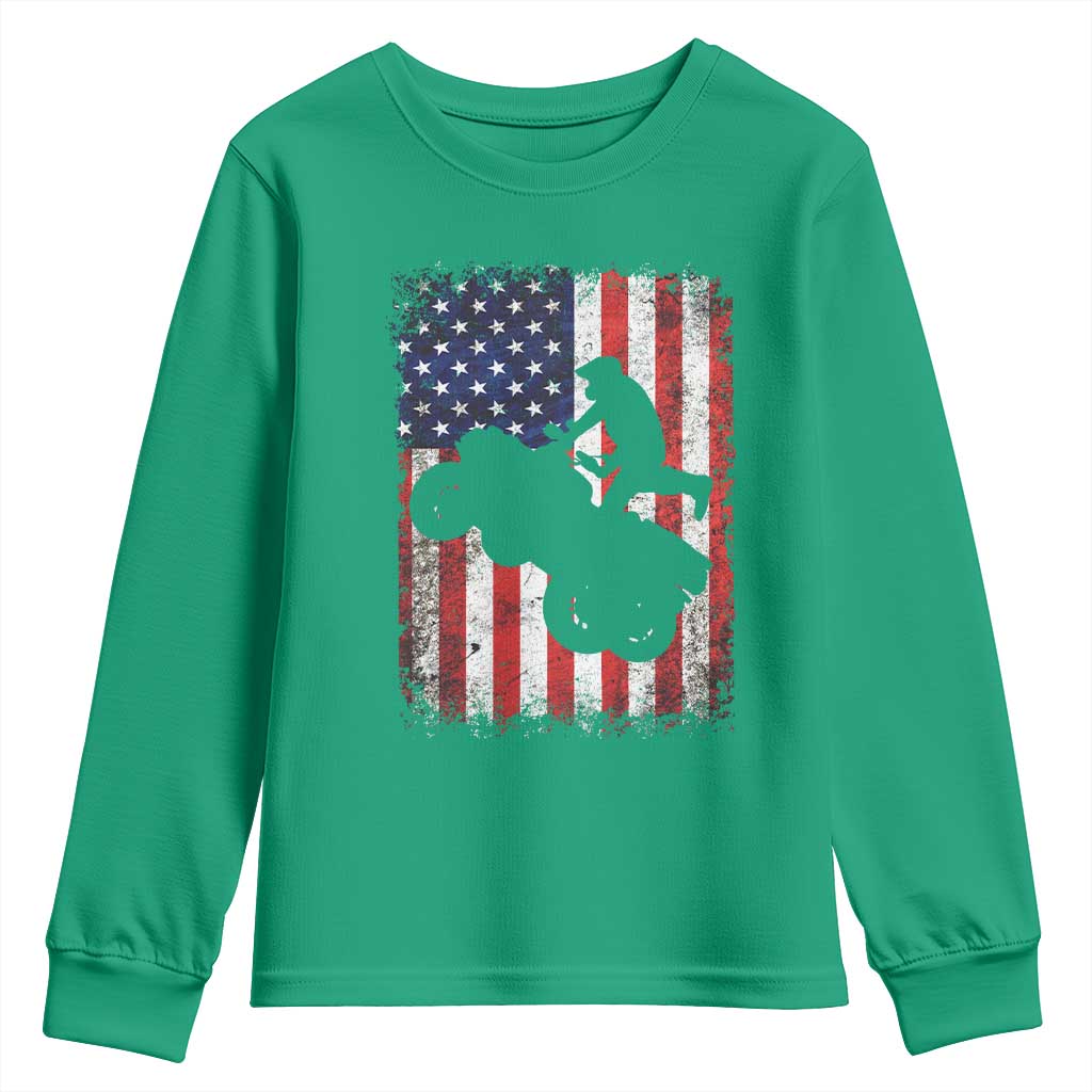Cool ATV American Flag Youth Sweatshirt Retro Quad 4 Wheeler ATV Riding Quadrider Off Road - Wonder Print Shop