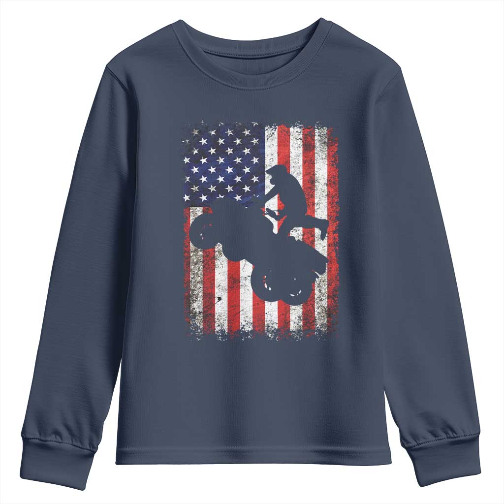 Cool ATV American Flag Youth Sweatshirt Retro Quad 4 Wheeler ATV Riding Quadrider Off Road - Wonder Print Shop