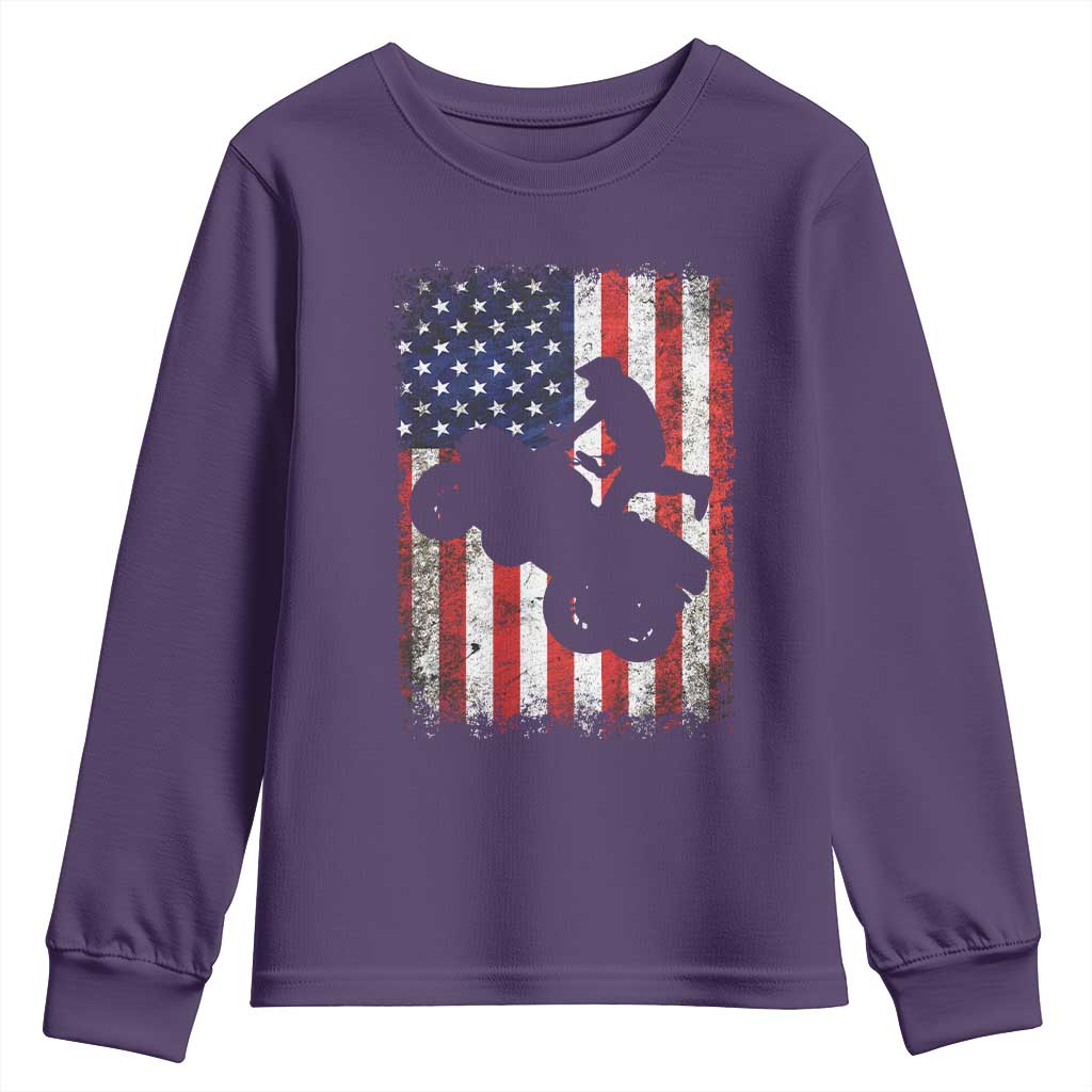 Cool ATV American Flag Youth Sweatshirt Retro Quad 4 Wheeler ATV Riding Quadrider Off Road - Wonder Print Shop