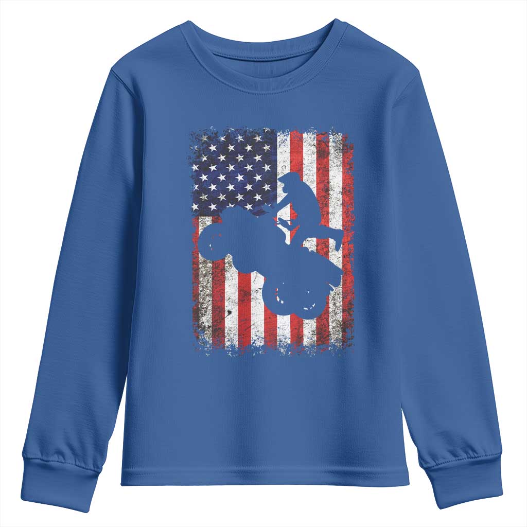 Cool ATV American Flag Youth Sweatshirt Retro Quad 4 Wheeler ATV Riding Quadrider Off Road - Wonder Print Shop