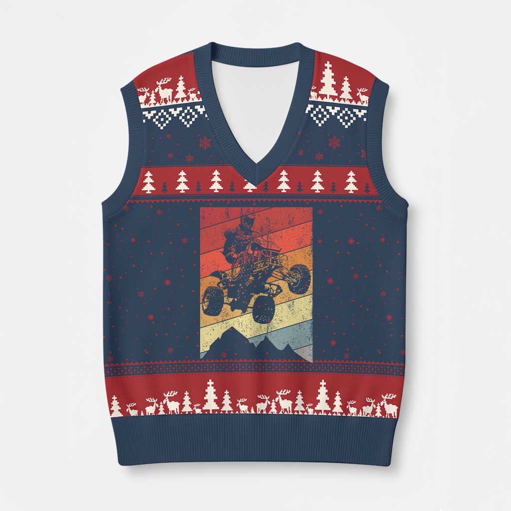 Vintage All-Terrain Vehicles V-Neck Knit Sweater Vest Retro 4 Wheeler ATV Riding Quadrider - Wonder Print Shop