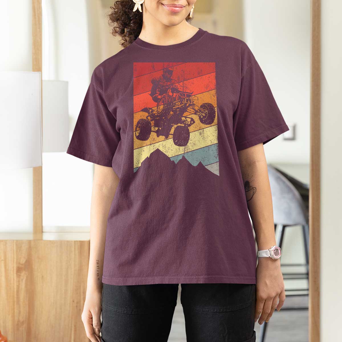 Vintage All-Terrain Vehicles T Shirt For Women Retro 4 Wheeler ATV Riding Quadrider - Wonder Print Shop