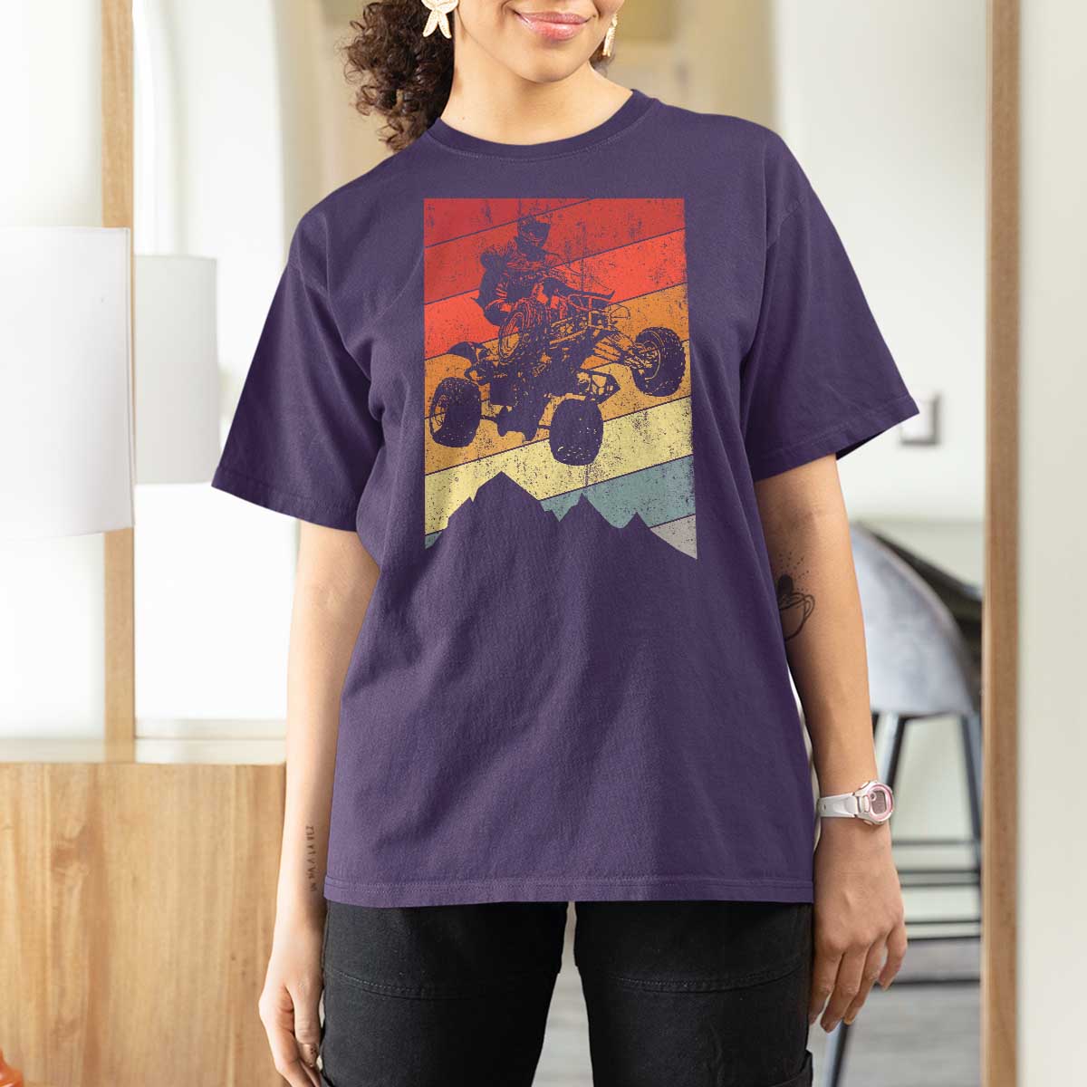 Vintage All-Terrain Vehicles T Shirt For Women Retro 4 Wheeler ATV Riding Quadrider - Wonder Print Shop