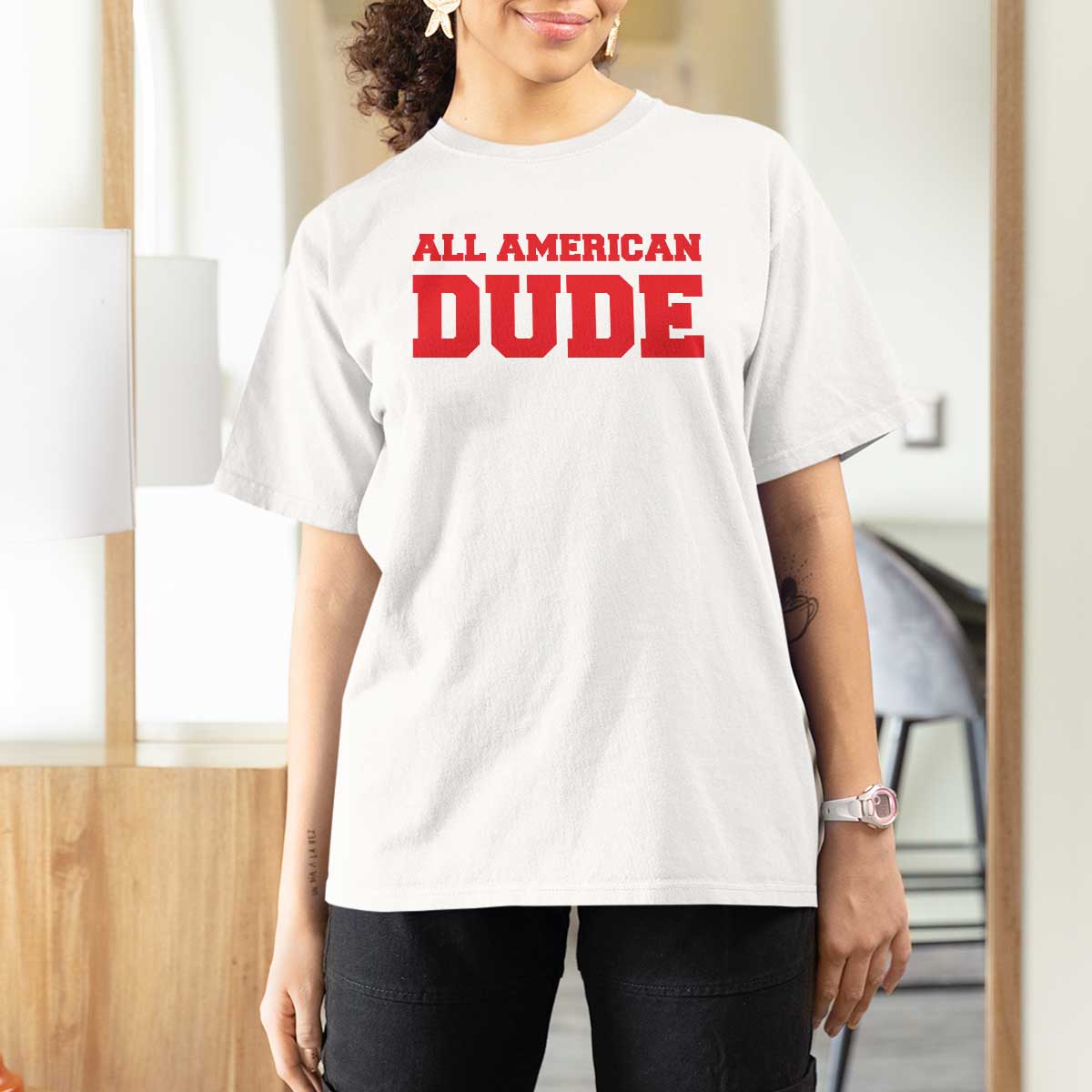 4th of July All American Dude T Shirt For Women - Wonder Print Shop