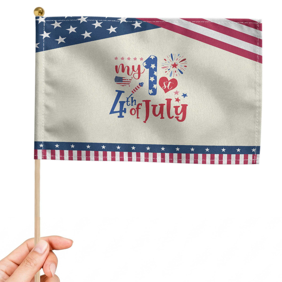 Newborn My First 4th of July Patriotic Handheld Flag Baby Infant Neutral Outfits Stars Stripe
