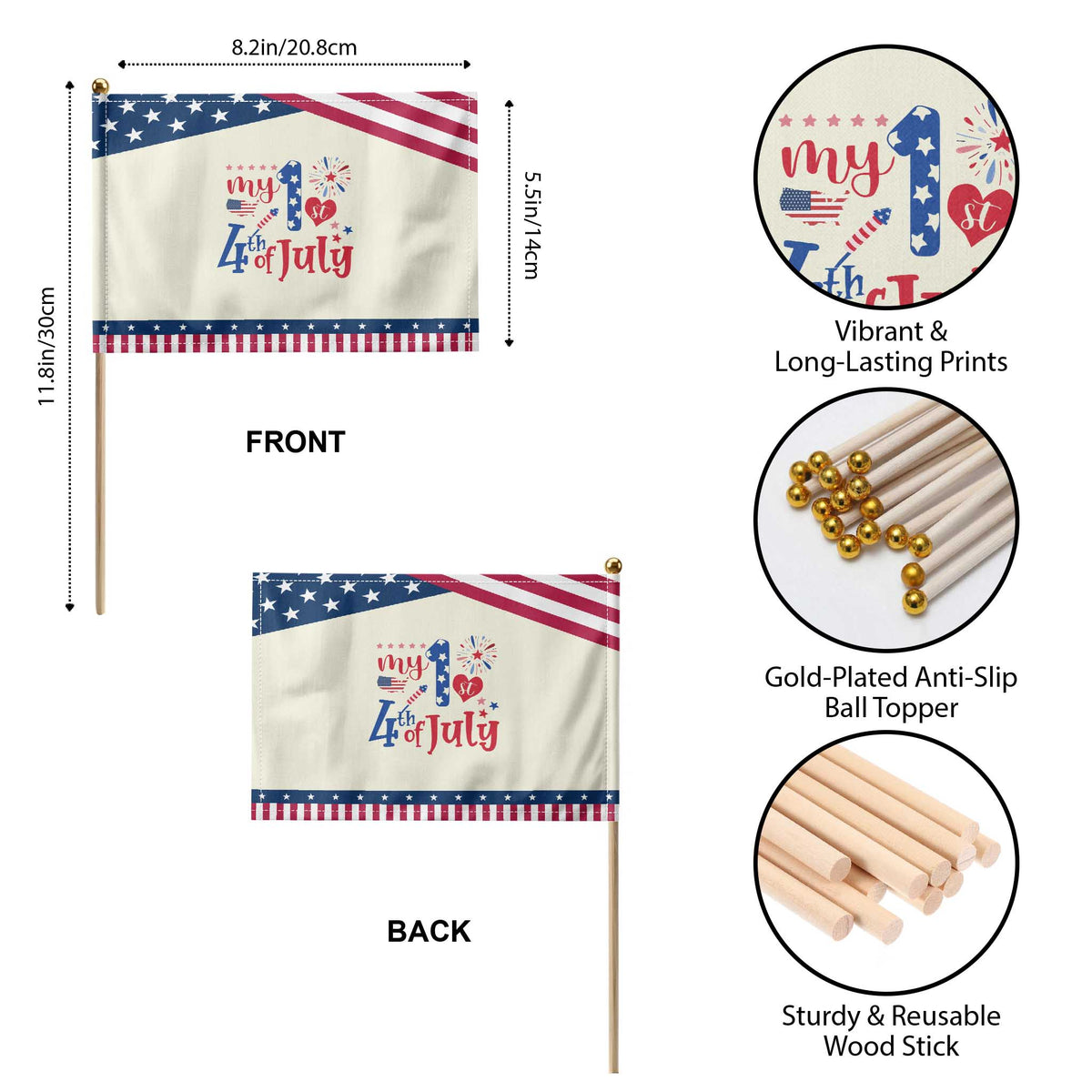 Newborn My First 4th of July Patriotic Handheld Flag Baby Infant Neutral Outfits Stars Stripe