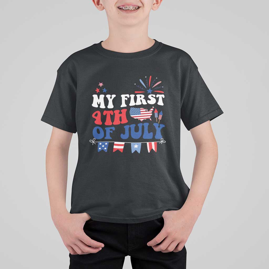 Newborn My First 4th of July T Shirt For Kid Groovy Baby Infant Neutral Outfits Stars Stripe - Wonder Print Shop