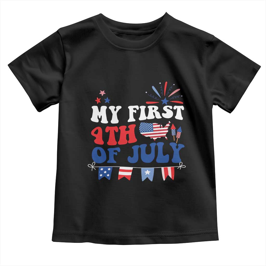 Newborn  My First 4th of July Toddler T Shirt Groovy Baby Infant Neutral Outfits Stars Stripe - Wonder Print Shop