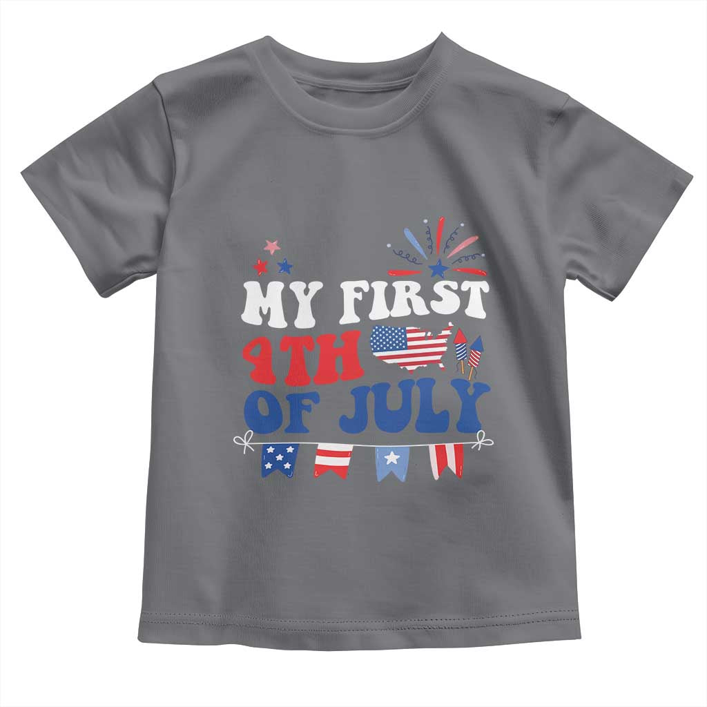 Newborn  My First 4th of July Toddler T Shirt Groovy Baby Infant Neutral Outfits Stars Stripe - Wonder Print Shop