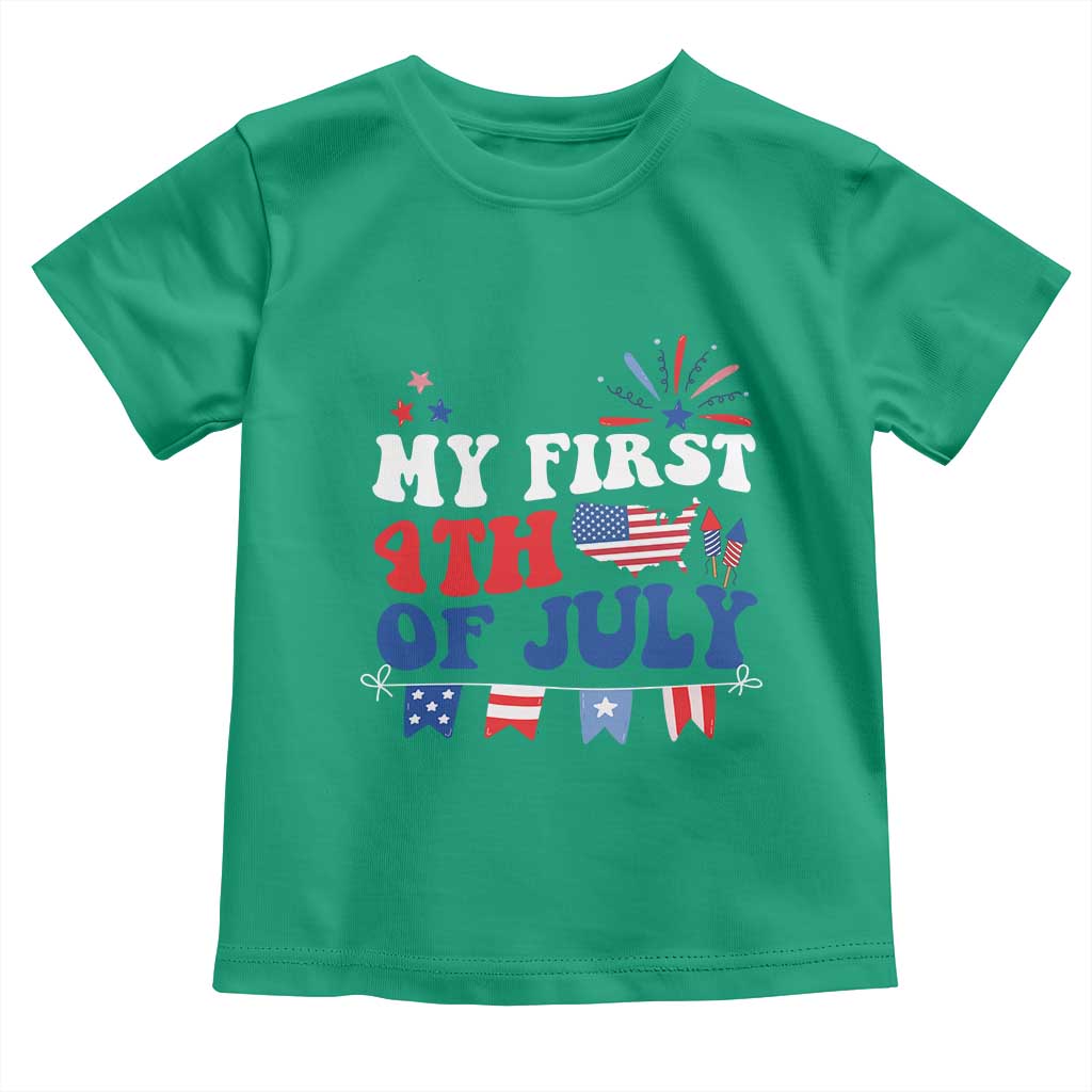 Newborn  My First 4th of July Toddler T Shirt Groovy Baby Infant Neutral Outfits Stars Stripe - Wonder Print Shop