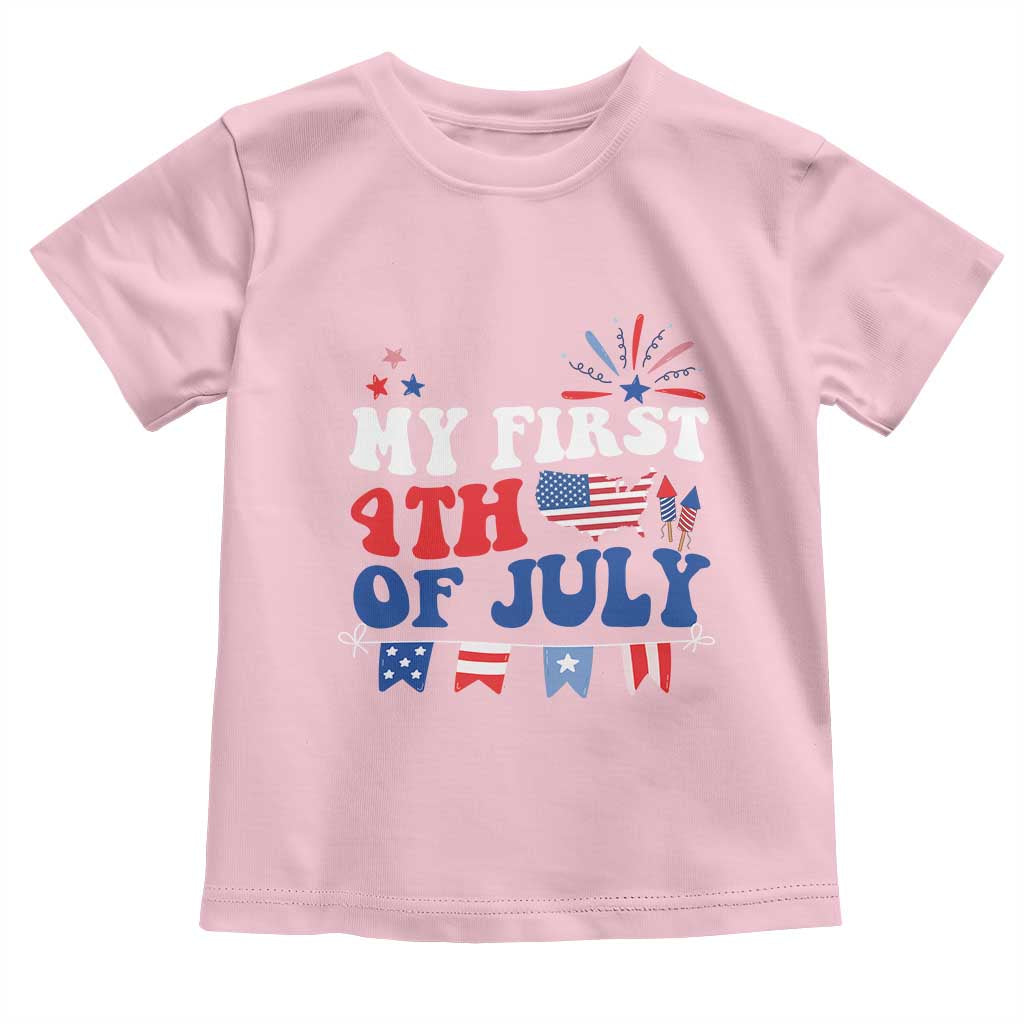 Newborn  My First 4th of July Toddler T Shirt Groovy Baby Infant Neutral Outfits Stars Stripe - Wonder Print Shop