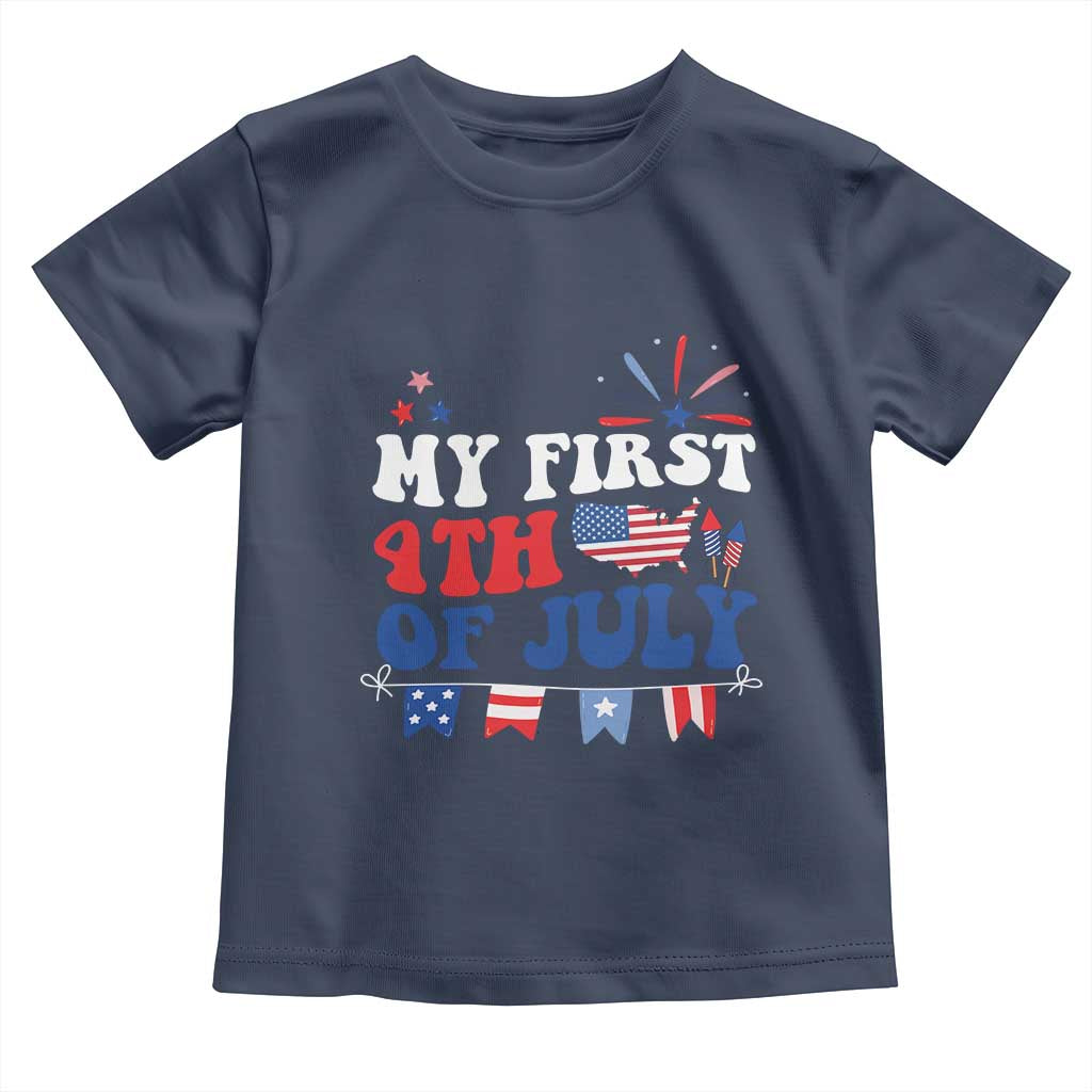 Newborn  My First 4th of July Toddler T Shirt Groovy Baby Infant Neutral Outfits Stars Stripe - Wonder Print Shop