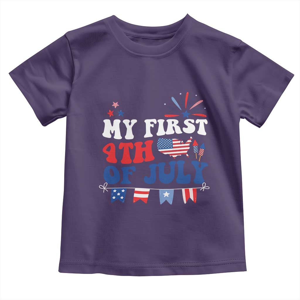 Newborn  My First 4th of July Toddler T Shirt Groovy Baby Infant Neutral Outfits Stars Stripe - Wonder Print Shop