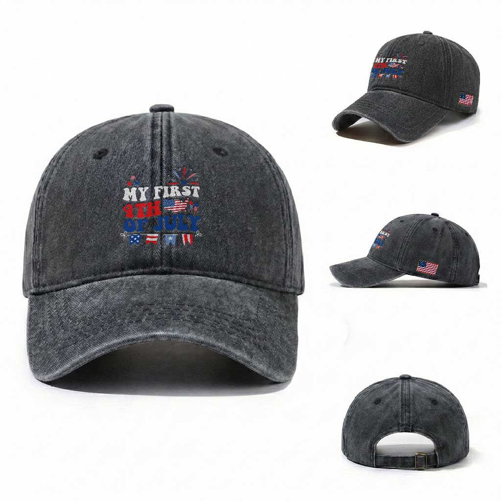 Newborn My First 4th of July Washed Cotton Baseball Cap Groovy Baby Infant Neutral Outfits Stars Stripe