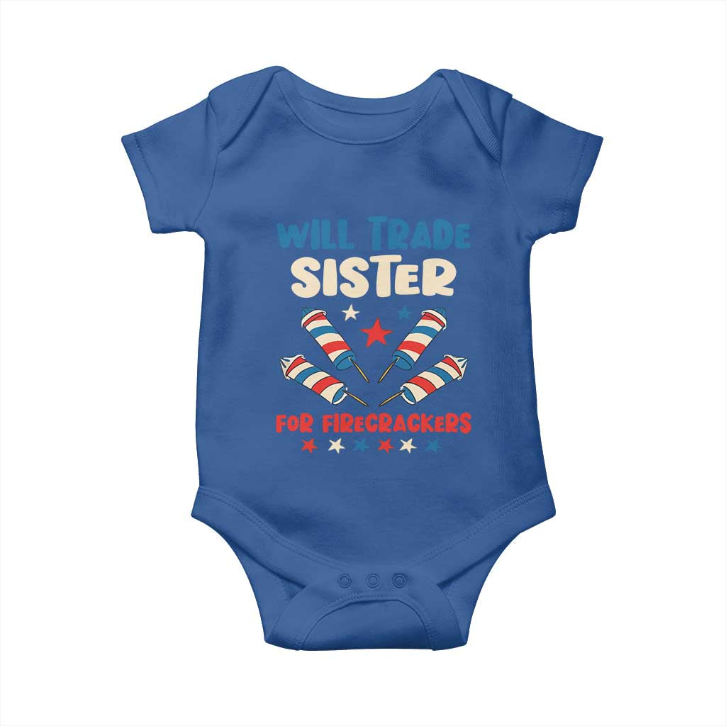 Trade Sister For Firecrackers Baby Onesie Funny Boys 4th Of July Kids Patriotic - Wonder Print Shop