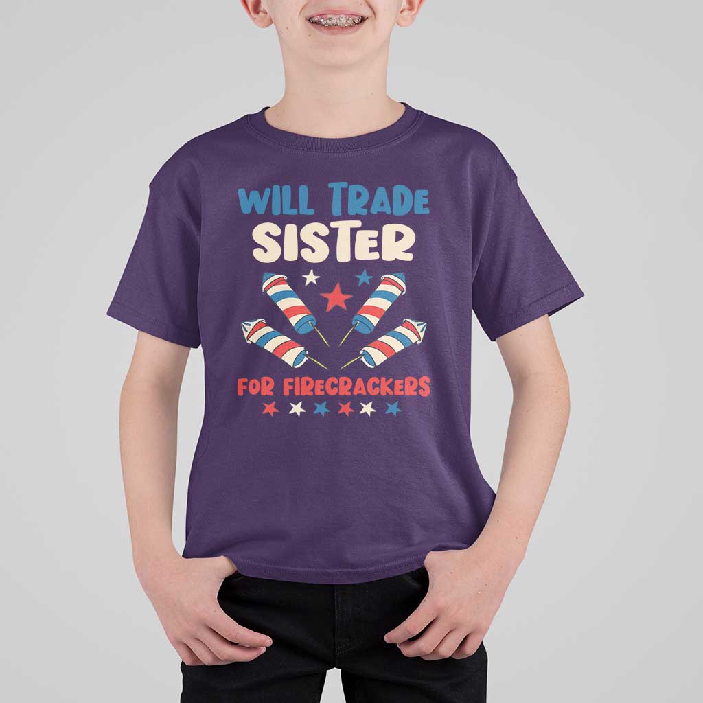 Trade Sister For Firecrackers T Shirt For Kid Funny Boys 4th Of July Kids Patriotic - Wonder Print Shop