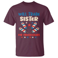Trade Sister For Firecrackers T Shirt Funny Boys 4th Of July Kids Patriotic - Wonder Print Shop
