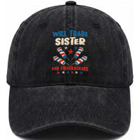 Trade Sister For Firecrackers Washed Cotton Baseball Cap Funny Boys 4th Of July Kids Patriotic
