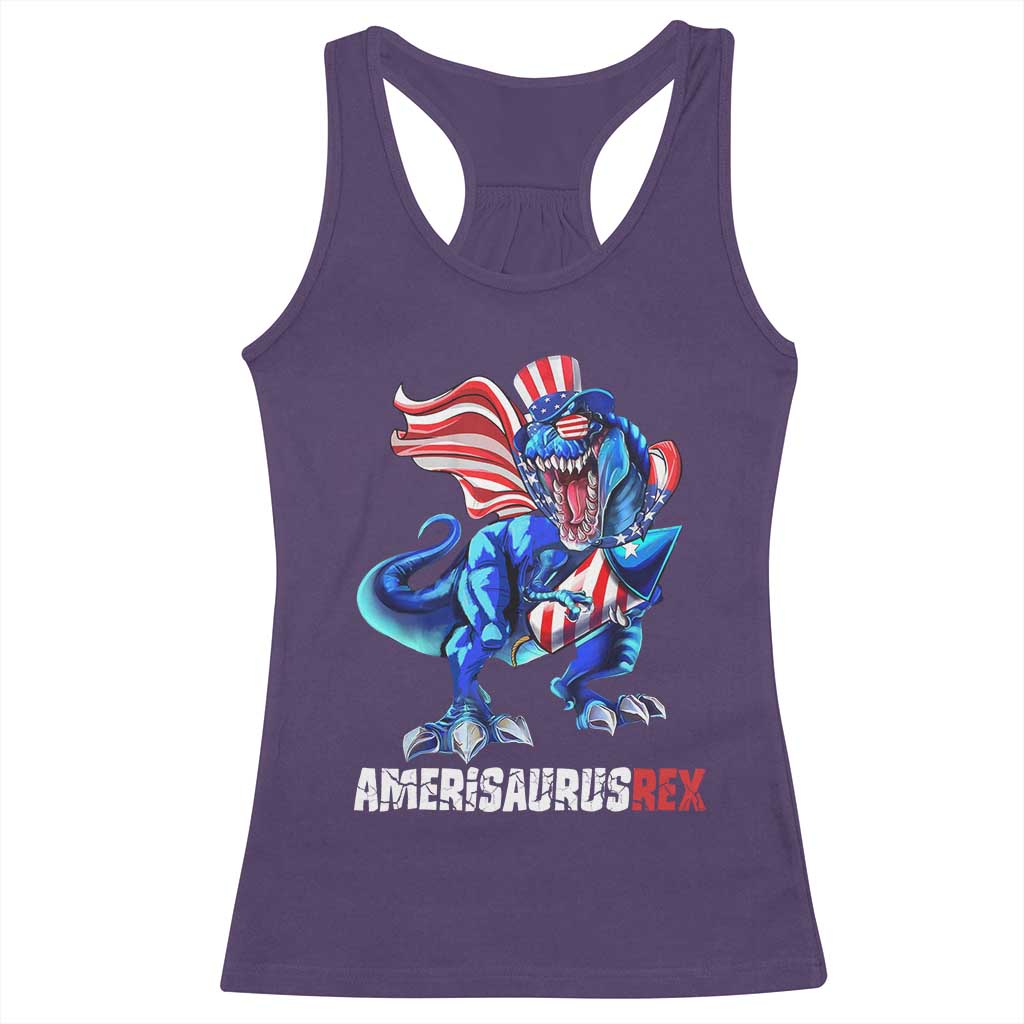 Dinosaur 4th of July Racerback Tank Top Funny Boys Kids Patriotic - Wonder Print Shop