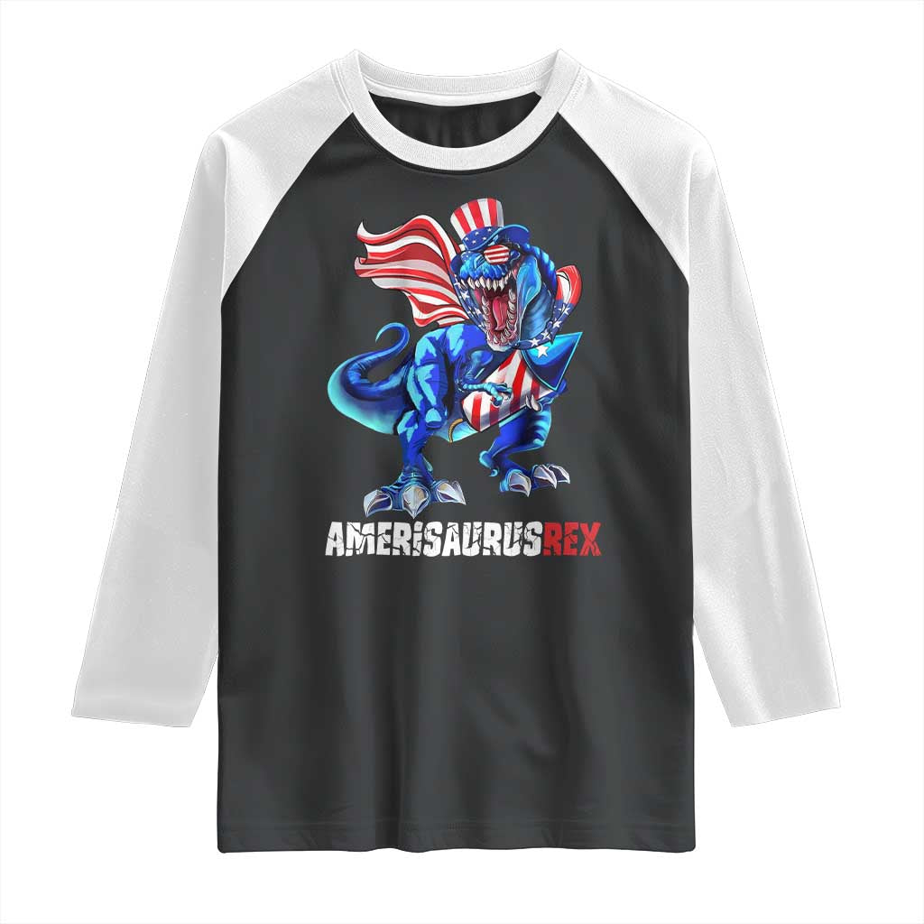 Dinosaur 4th of July Raglan Shirt Funny Boys Kids Patriotic - Wonder Print Shop