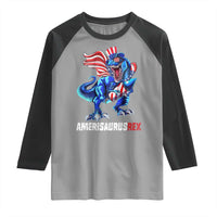 Dinosaur 4th of July Raglan Shirt Funny Boys Kids Patriotic - Wonder Print Shop