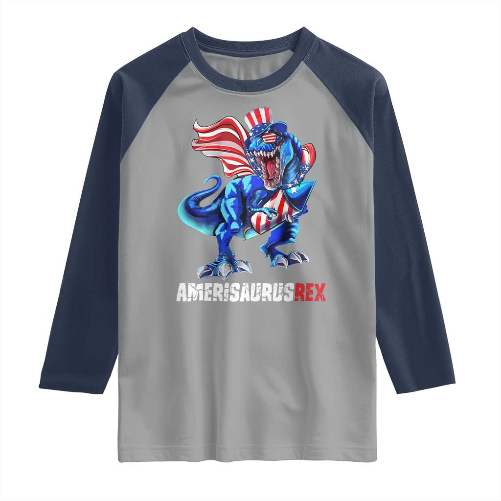 Dinosaur 4th of July Raglan Shirt Funny Boys Kids Patriotic - Wonder Print Shop