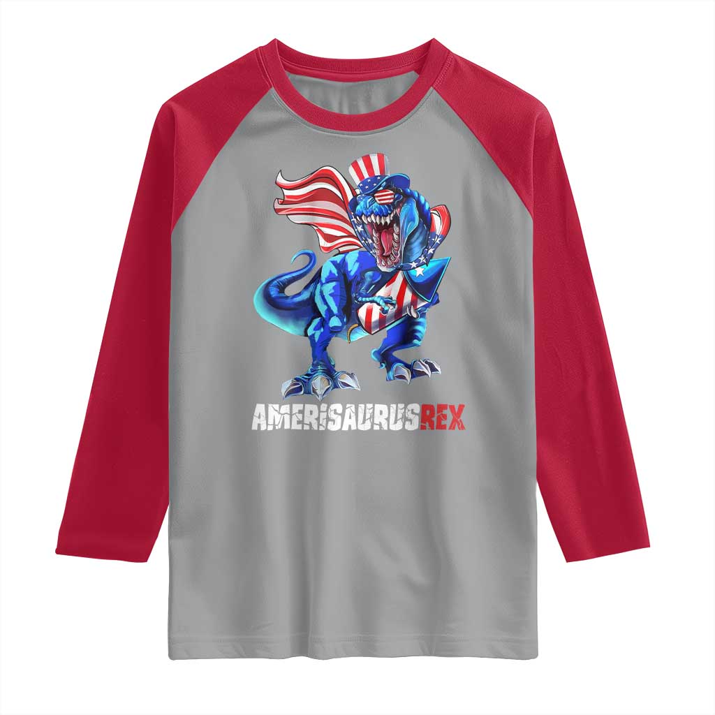 Dinosaur 4th of July Raglan Shirt Funny Boys Kids Patriotic - Wonder Print Shop