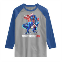 Dinosaur 4th of July Raglan Shirt Funny Boys Kids Patriotic - Wonder Print Shop