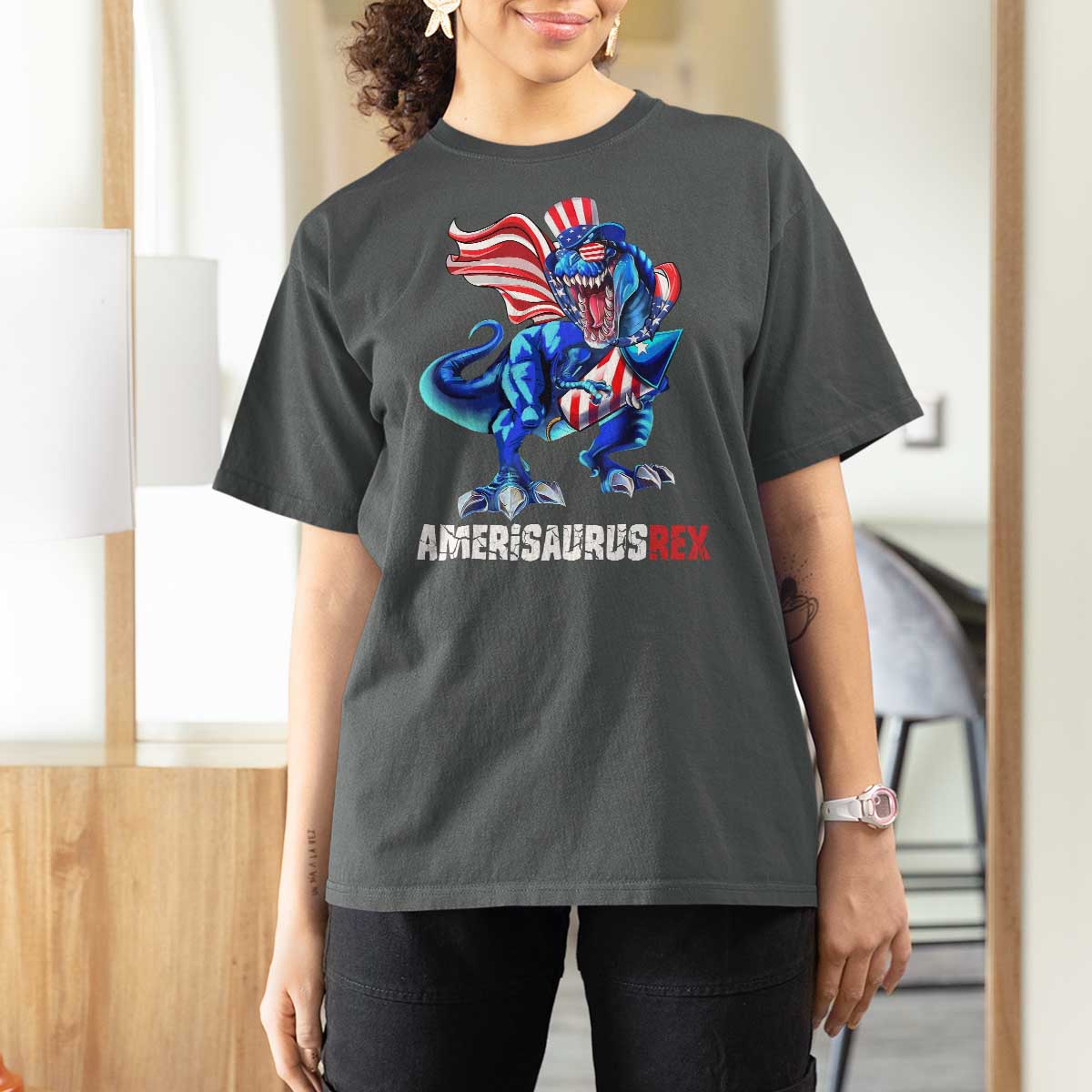 Dinosaur 4th of July T Shirt For Women Funny Boys Kids Patriotic - Wonder Print Shop