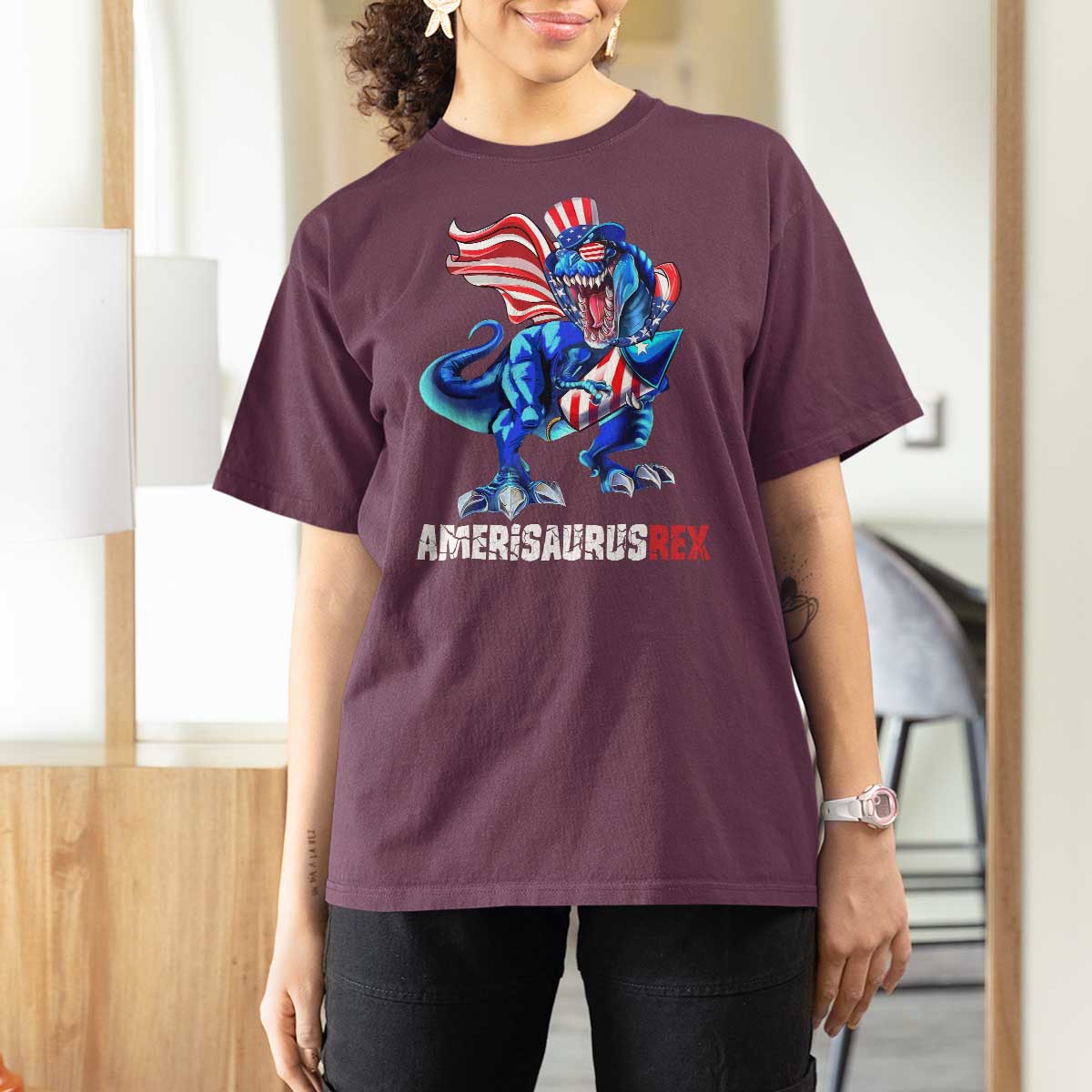 Dinosaur 4th of July T Shirt For Women Funny Boys Kids Patriotic - Wonder Print Shop