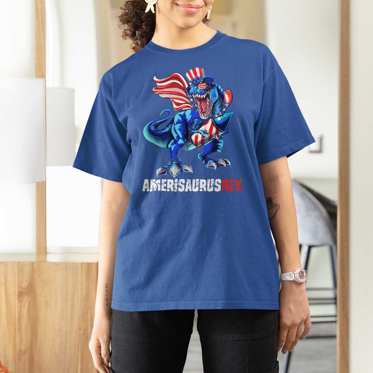 Dinosaur 4th of July T Shirt For Women Funny Boys Kids Patriotic - Wonder Print Shop