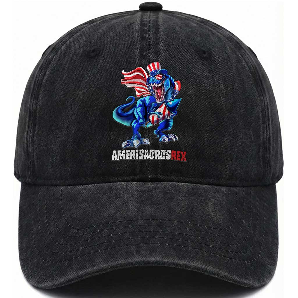 Dinosaur 4th of July Washed Cotton Baseball Cap Funny Boys Kids Patriotic